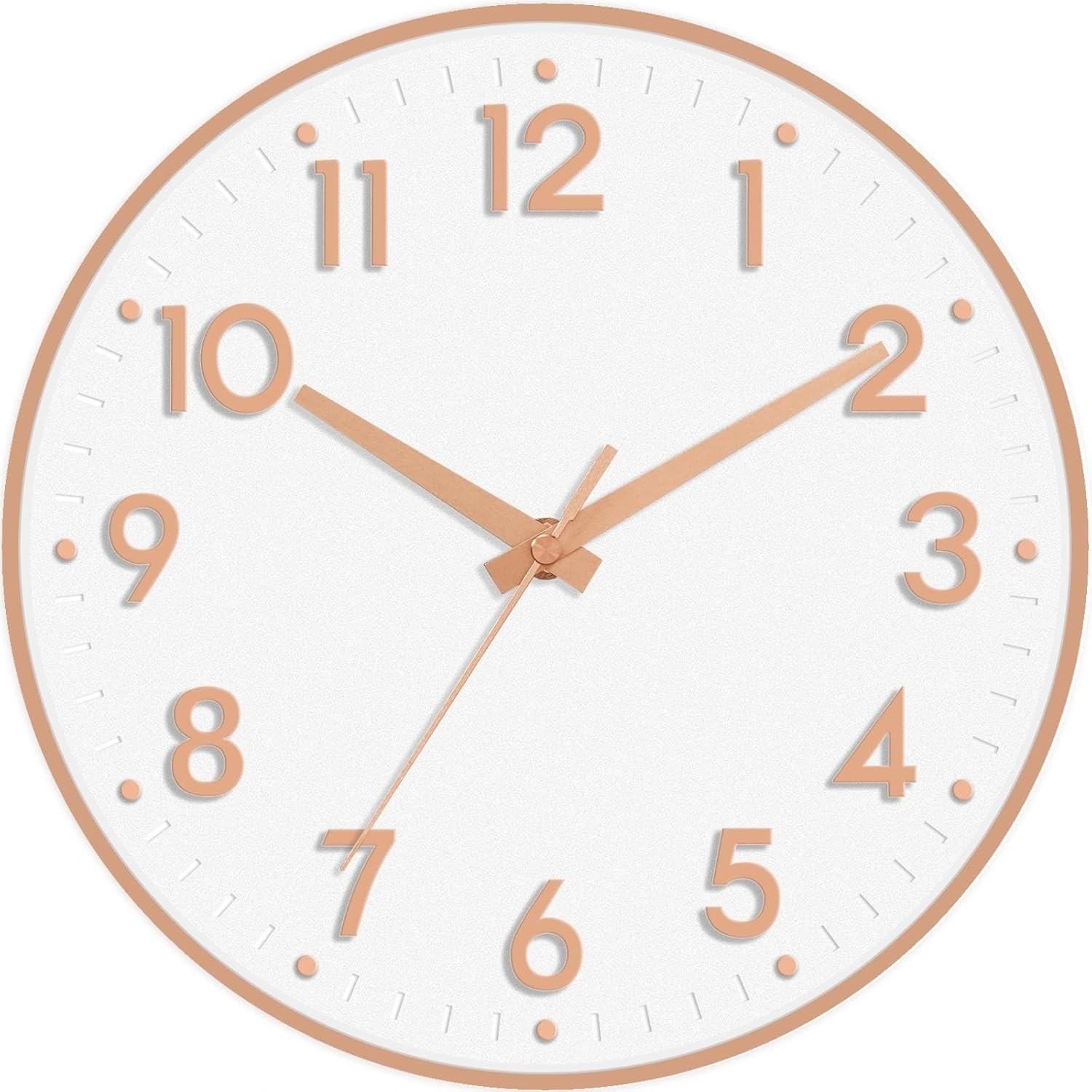 8 Inch Gold Wall Clock, Battery Operated, Silent Non-Ticking, Modern, Analog