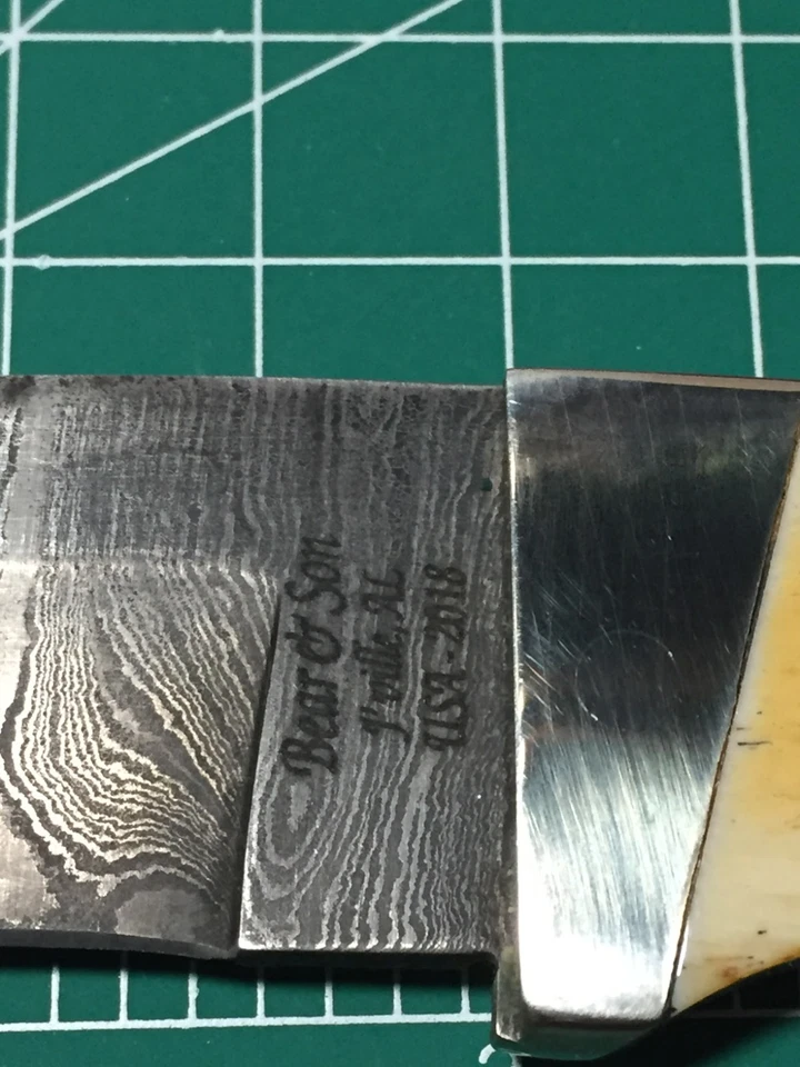 NAVAJA BEAR & SON 549D 8-1/8" GENUINA INDIA CIERVO DAMASCO HOJA FIJA CON GAVILLA NUEVA EN CAJA Foto 4 de 4