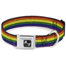 Dog Collar Bone Rainbow Stripe Painted Medium 11-16.5"