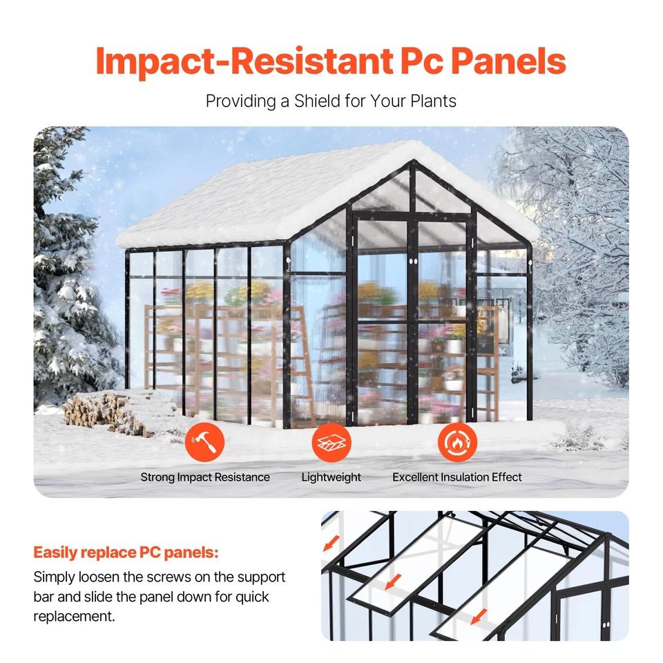 Polycarbonate Greenhouse Walk-in 8 x 10 ft Heavy Duty Green House Outdoor Garden - Image 3 of 4