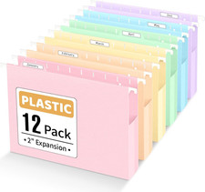 Extra Capacity Plastic Hanging File Folders, 12 Count Expanding File Folders Let