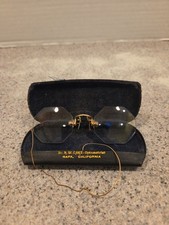 Antique Eyeglasses 1/10 12k Gold Filled Rimless Readers With Chain