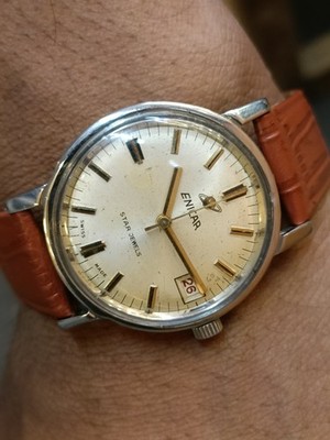 ENICAR OCEAN PEARL WINDING PATINA WHITE DIAL SWISS MEN'S WORKING