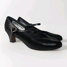 Vintage 90s Black Leather Glitter Mary Jane Round Toe Formal Dress Shoe 10.5 W