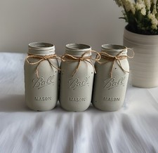 Set of 3 chalk painted distressed Quart size mason jar vases  mix  match colors 
