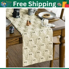 Ghost Soft Plush Faux Fur Jacquard Halloween Table Runner