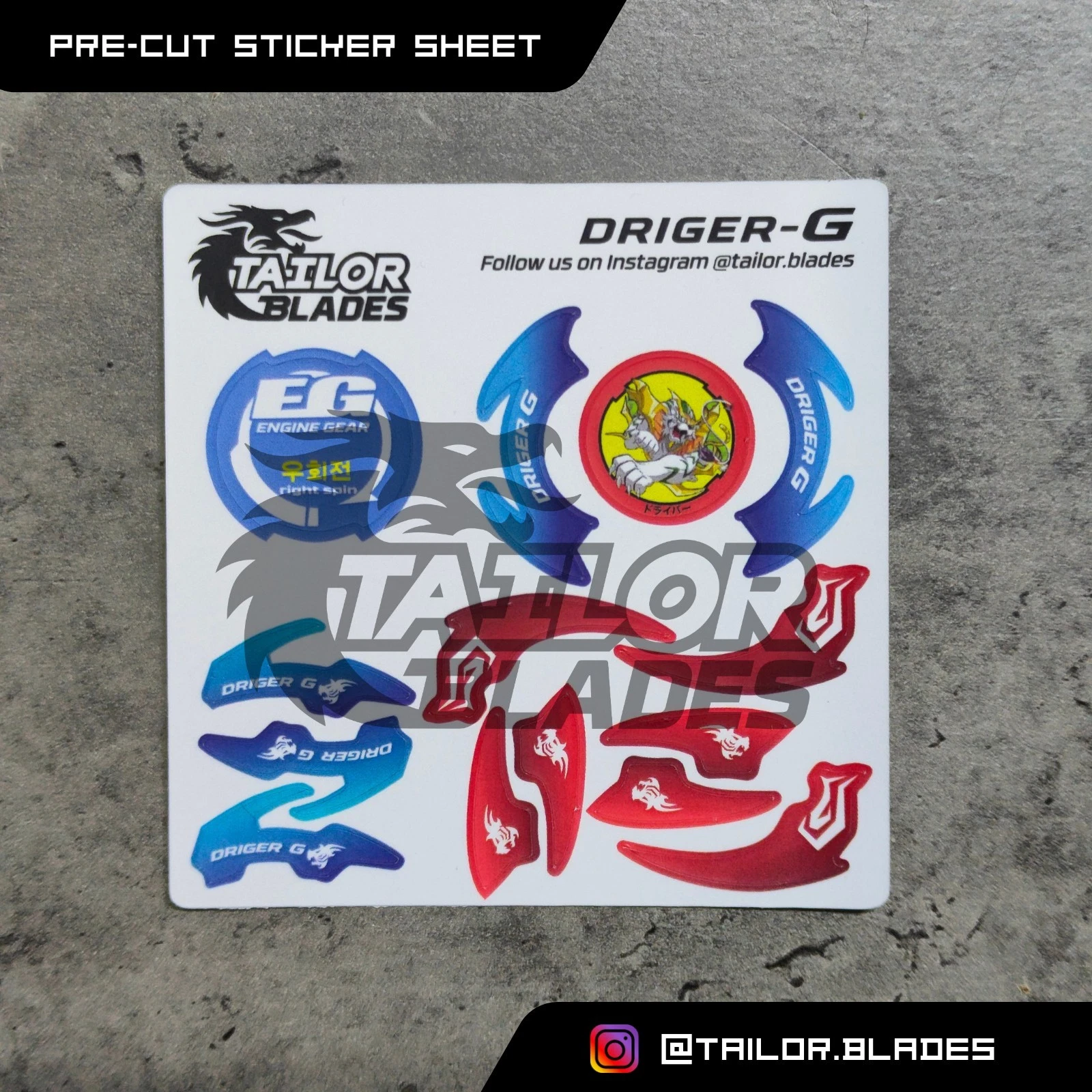 Beyblade Driger G Standard Precut Redesigned Sticker Sheet Only