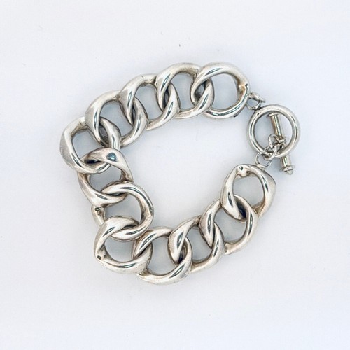 Vintage Estate Chunky Sterling Silver 925 Curb Chain Toggle Bracelet 37.6g