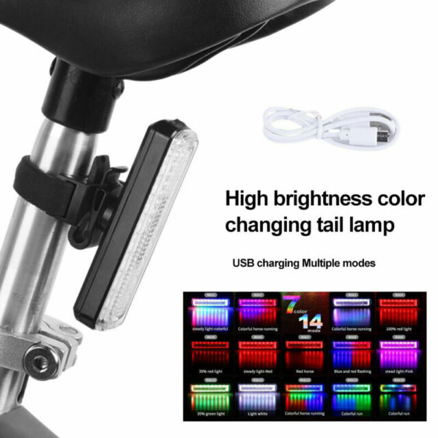 14 Mode Multicolor Bike Cycling Rear Light Color Changing Tail Lamp Rechargeable SB10930