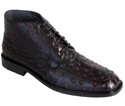 Los Altos Genuine Cherry Ostrich Dress Ankle Boots Leather Outsole High Top D