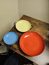 Huta Silesia Set Of 3 Enameled Nesting Saute Pans Made in Poland Vintage