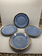 Vtg Dekor RW Bavaria Feinsilber Blue Silver Porcelain Salad Plate 7 3/4” (4)