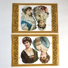 Mamelok Victorian Ladies Die Cut Scraps 2 Embossed Sheets A25 A26 9x6 Inches Vtg