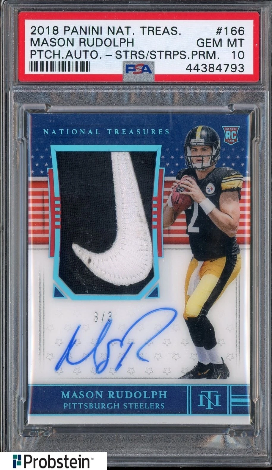 Mason Rudolph Panini National Treasures #166 Patch Autograph-Stars & Stripes