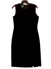 Lauren Ralph Lauren Dress Sz 8 Black Sleeveless Asymmetric Front Slit Midi Shift