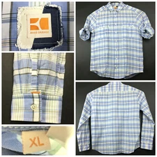 Hugo Boss Mens XL (44 in Chest) Blue Plaid Pocket Roll-Tab Sleeve Button Up