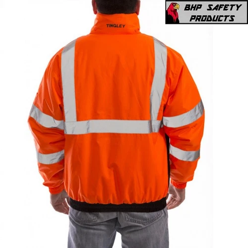 Hi-Vis Insulated Safety Bomber Reflective Jacket Coat HIGH VISIBILITY ORANGE image 3