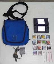 Cobalt Blue NINTENDO DS LITE Bundle w/Charger, Case, Styluses & 14 Games -TESTED