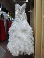 Alyce Paris SILVER MERMAID 0 Long Ruffles FORMAL PROM DRESS PAGEANT GOWN 6008NWT