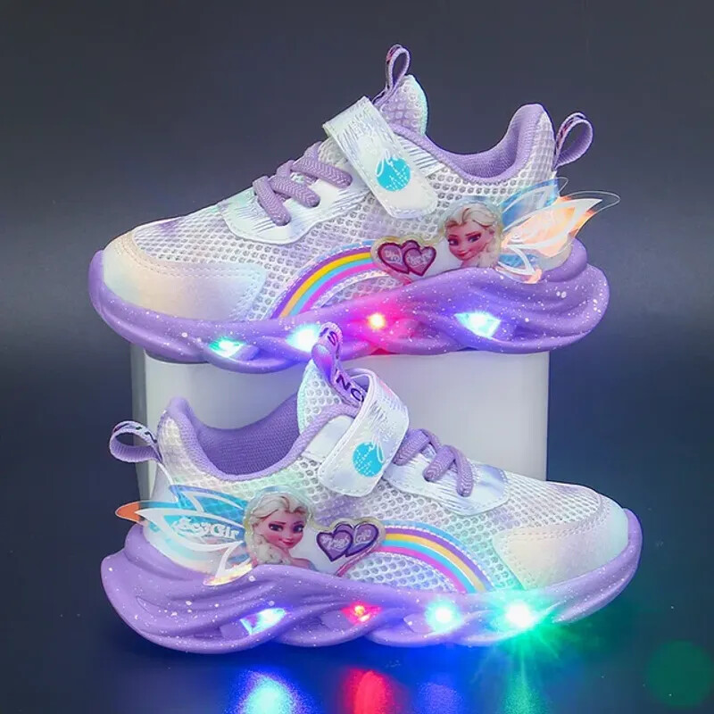 Zapatos Deportivo Para Niña Calzado De Malla Transpirable Princesa Con Luces Led