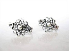 Set of 2 extra tiny small silver clover flower metal barrette hair clip for