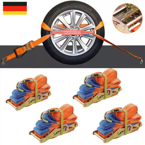 4x Spanngurte AUTOTRANSPORT Zurrgurt Radsicherung Auto PKW Trailer Anhänger KFZ - Bild 2 von 12