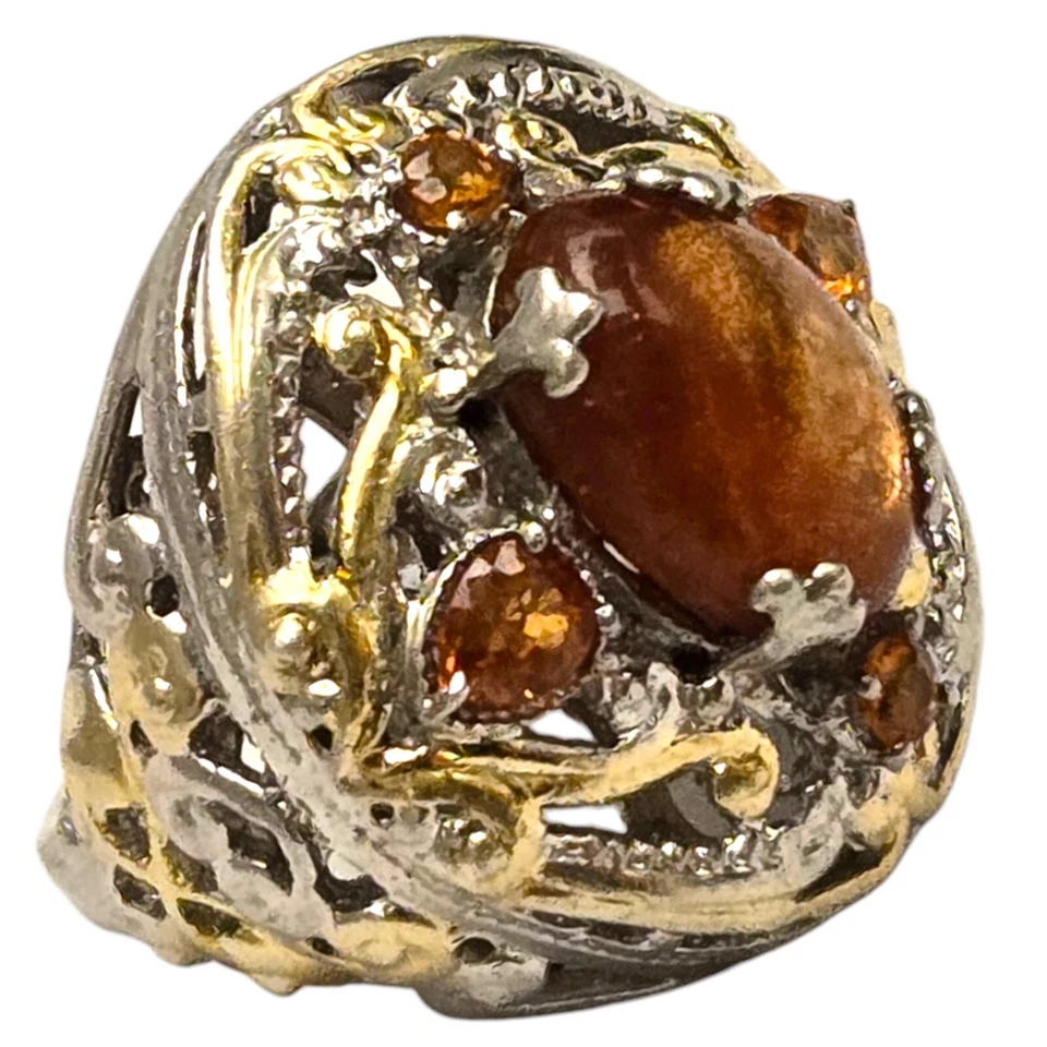 GOLDEN FLAMES GENUINE MEXICAN Sun Stone STERLING SILVER HANDMADE HUGE RINGsz7 - Image 2 of 4