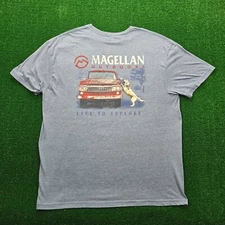 Magellan Tshirt Mens Large Blue Short Sleeve Live to Explore Dog Pickup Truck