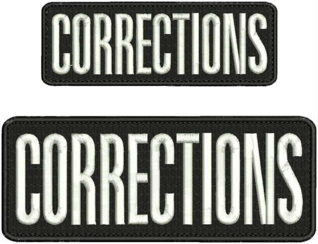 CORRECTIONS embroidery patches 3x8 and 2x6 hook on back black and white