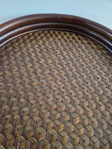 Vintage Pier 1 Wooden Bamboo Wicker Rattan Serving Tray 15.5” - Picture 5 of 6