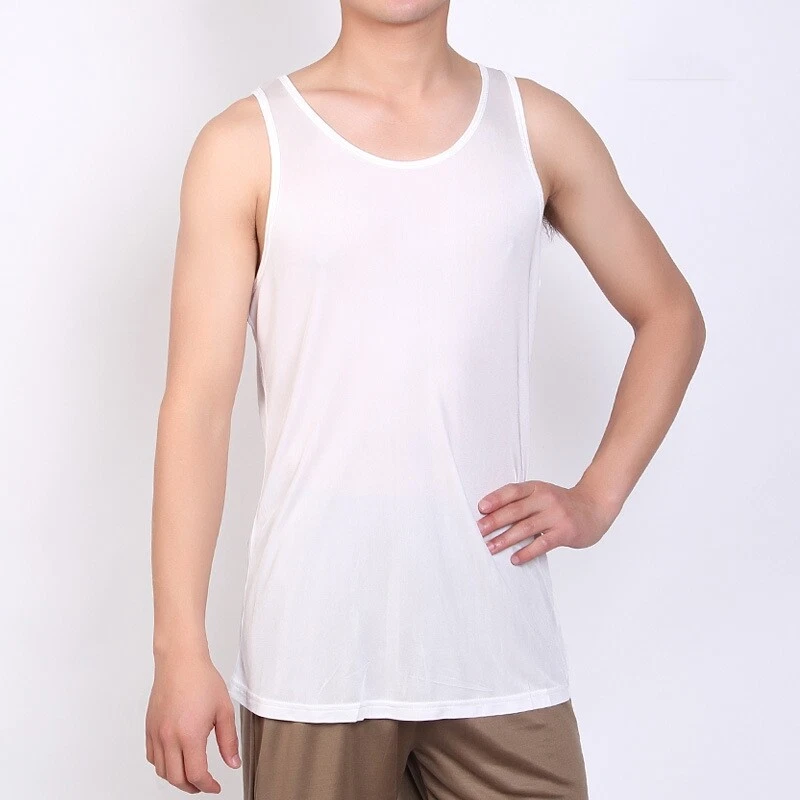 Men's Knitted Silk Top Men's Vest For Mulberry Silk Solid Color Sports Base Vest - Image 3 of 4