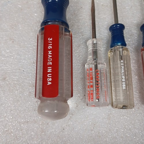 Vtg Lot of 6 Craftsman Screwdrivers And Awl Phillips Slot Clear Handles - Picture 3 of 4