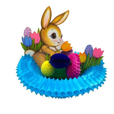 Vintage Beistle Bunny Nest honeycomb art tissue table center piece Easter