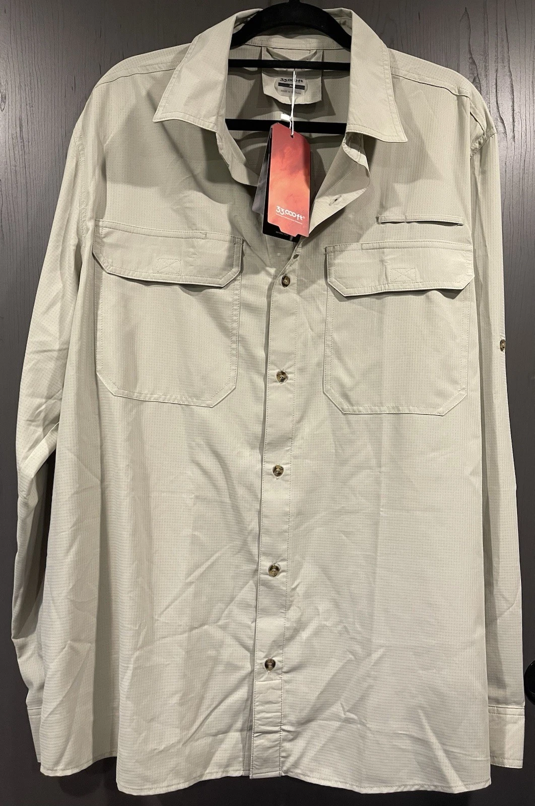 NWT 33000 Ft Roll Tab Sleeve Beige Air-Hole Tech UV Protect Shirt Hiking XL