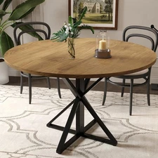 Round Dining Table, 47" Farmhouse Kitchen Table Dinner Table for 4 ,w/Metal Base