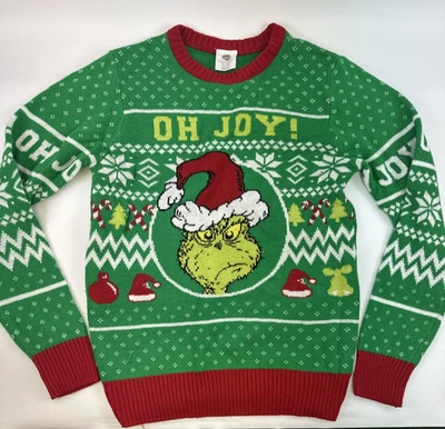 The Grinch Dr Seuss Christmas Sweater Pullover Green Oh Joy! Crewneck Men Medium - Image 1 of 4