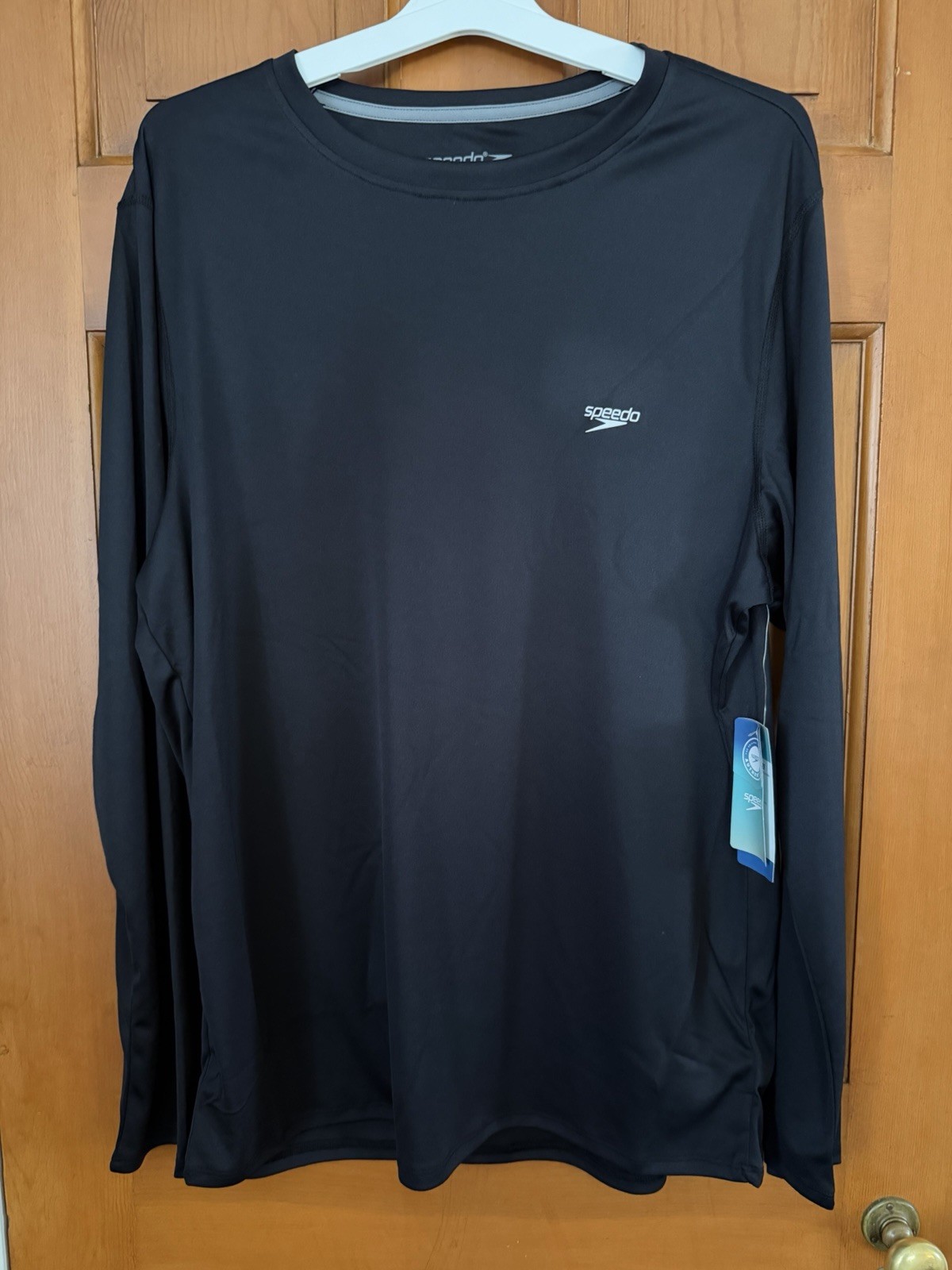 Men’s Speedo Black Long Sleeve Swim Shirt UPF 50+ UV Protection Size Large NWT
