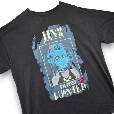 Arcane League of Legends Jinx Piltover Wanted Poster T Shirt Mens 2XL Black