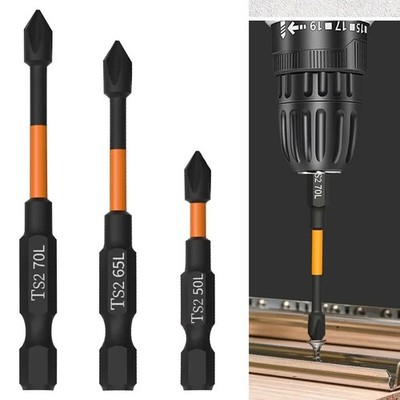 3pc Orange S2 Magnetic Anti-Slip Cross Screwdriver Bits 50 65 1 4 in Hex D