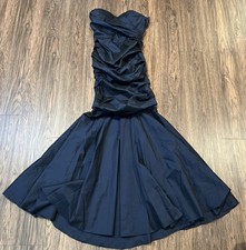 Teri Jon by Rickie Freeman Off-the-Shoulder Metallic Navy Jacquard Gown Size 6
