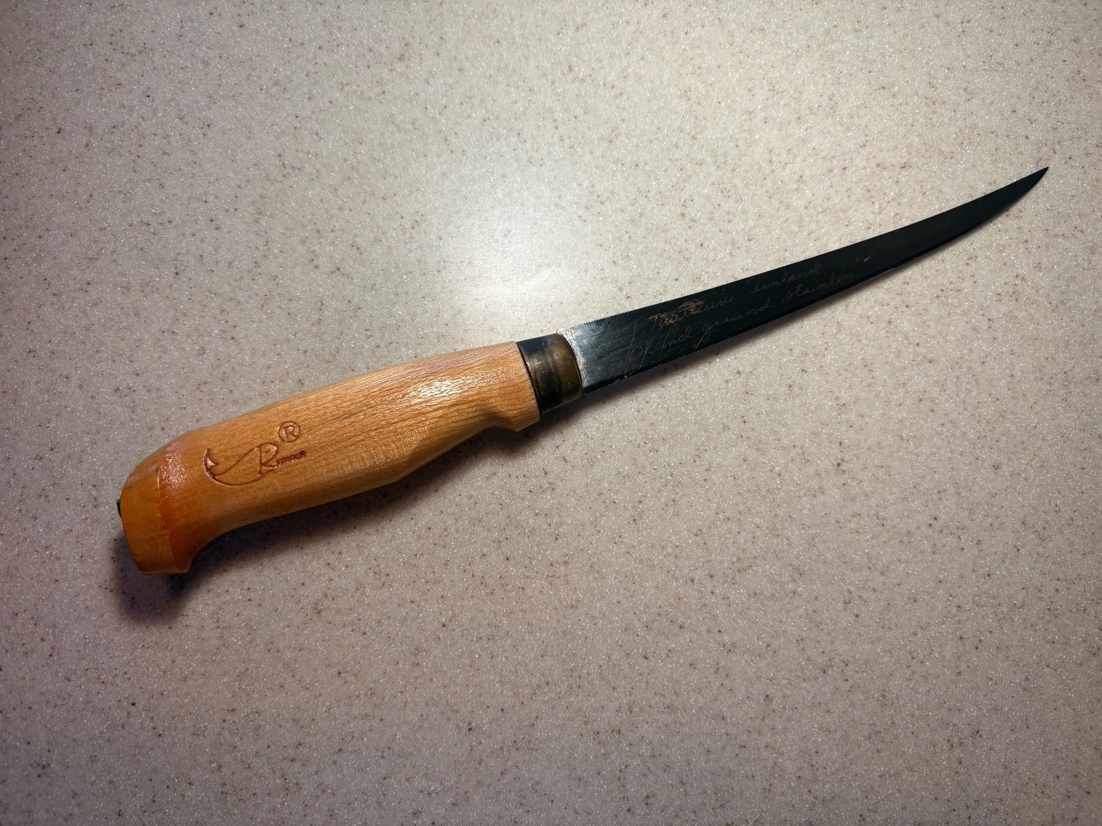 Vintage J. Marttiini Rapala Enscribed Fish Fillet Knife w/Leather Sheath Finland