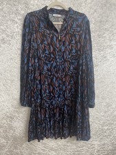 Gallery Size 18 Tiered Midi / Long Dress Blue & Rust Pattern Zip up Silky Fabric