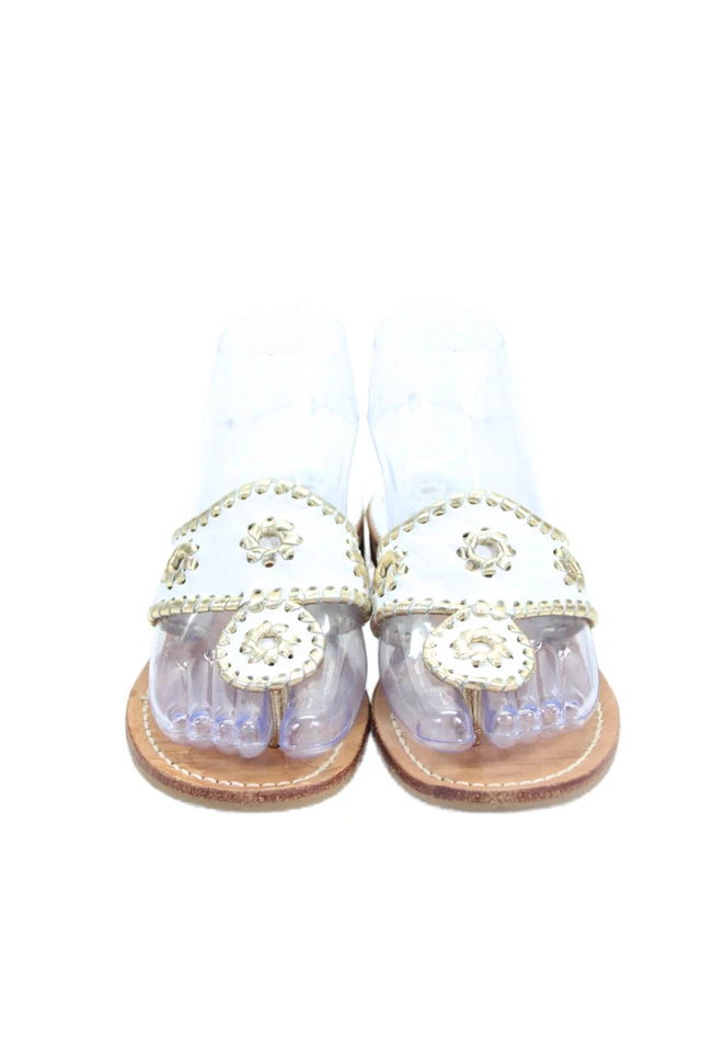 Chanclas Jack Rogers para mujer de cuero tono dorado con detalle tejido blancas talla 5 Foto 2 de 4