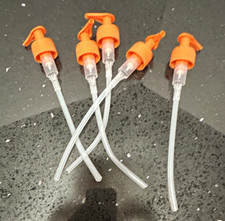 Lot of 5 Plastic Soap Dispenser Pump Tops, Orange, Screw-On, Refillable