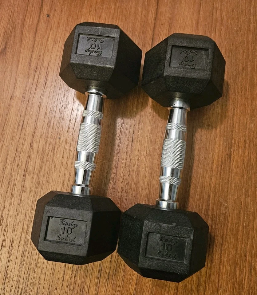 Par de mancuernas hexagonales de goma sólida de 10 lb pesas de mano 20 lb en total Foto 4 de 4