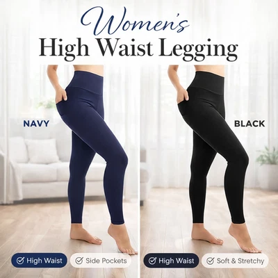 Womens High Waist Gym Legging Cotton Full Length Yoga Trousers Pant UK Size 8-30 - Image 1 of 4