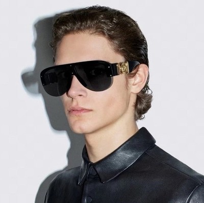 Versace VE4391 GB1/87 Black & Gold Shield Sunglasses Grey Lens Unisex *PREOWNED*