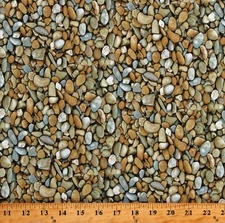 Cotton River Rocks Stone Pebbles Natural Treasures Fabric Print by Yard D481.53
