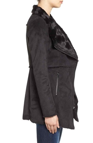 Chaqueta de piel de oveja sintética asimétrica Jessica Simpson en negro talla L V1219 - Imagen 2 de 4