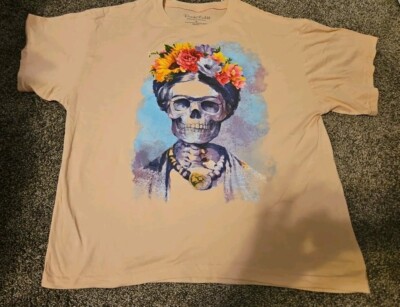 Frida Kahlo Womens Medium Pink Skeleton Floral Oversized Tshirt NWT